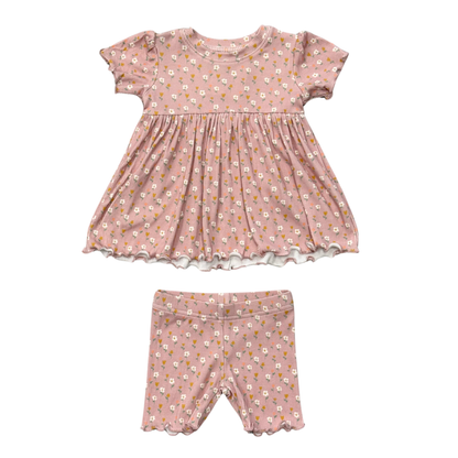 Girl's Babydoll Set: Floral Chickens / 0-3M