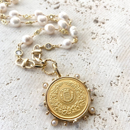 French Coin jewelry fresh water pearl necklace