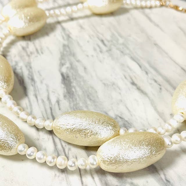 Anita K By Blushing Pink - 2 Strand Freshwater Pearl & Brushed Resin Oval