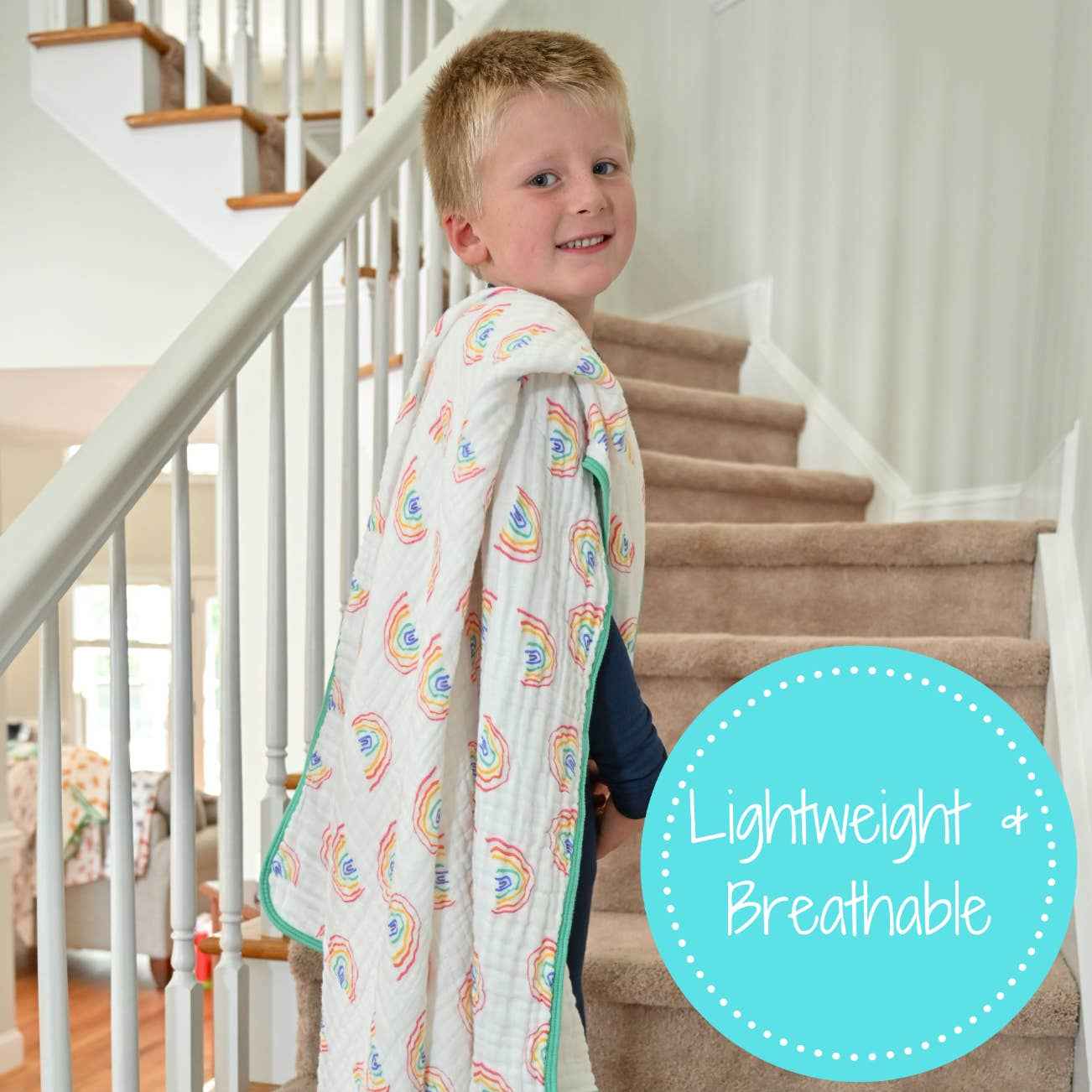 LollyBanks - Somewhere Over The Rainbow Baby Toddler Muslin Quilt