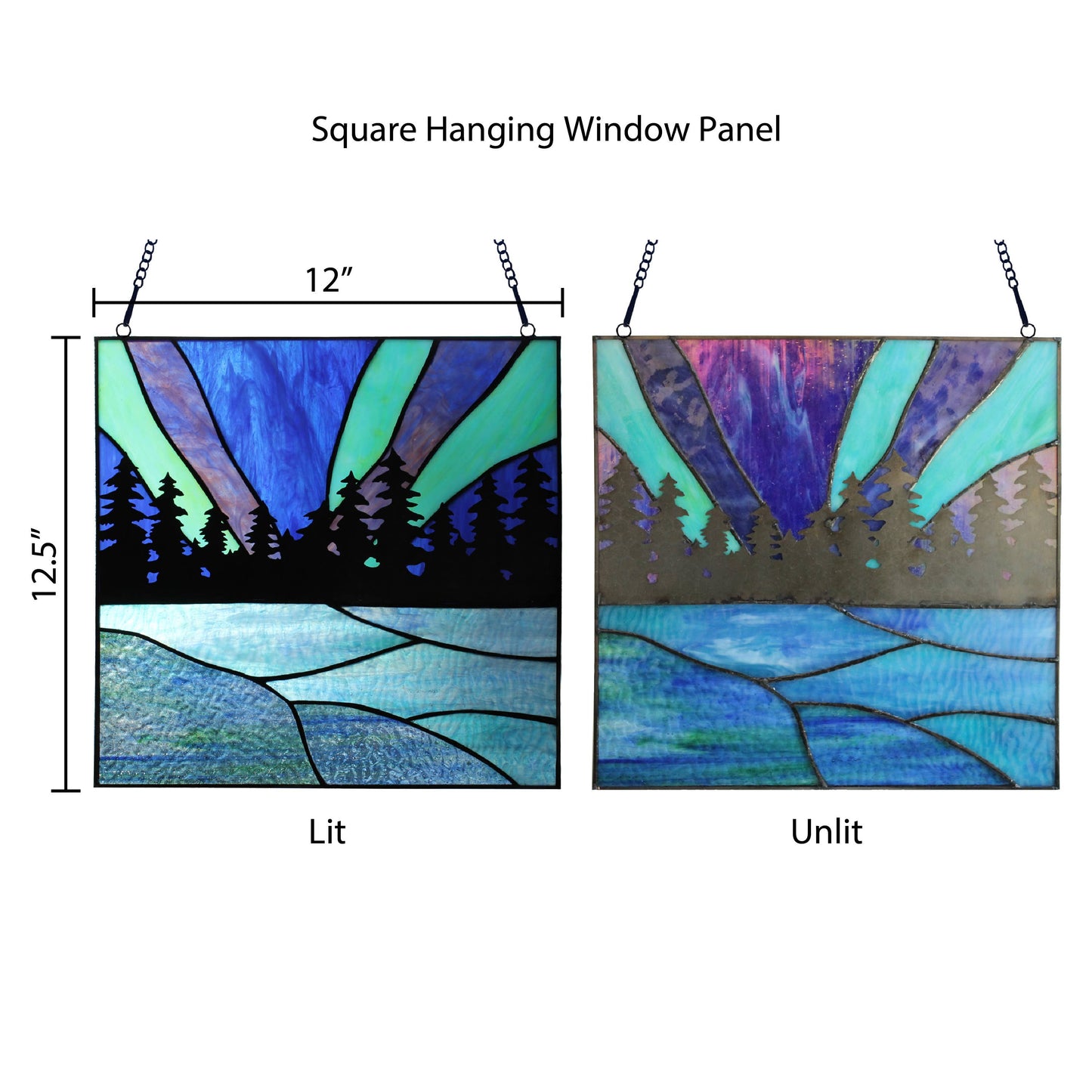 12.5"H Elena Northern Lights Lake Stained Glass Window Panel