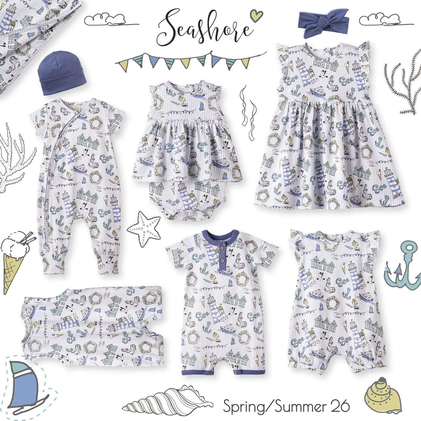 Seashore Baby Boy Romper Bamboo Shortall One-Piece