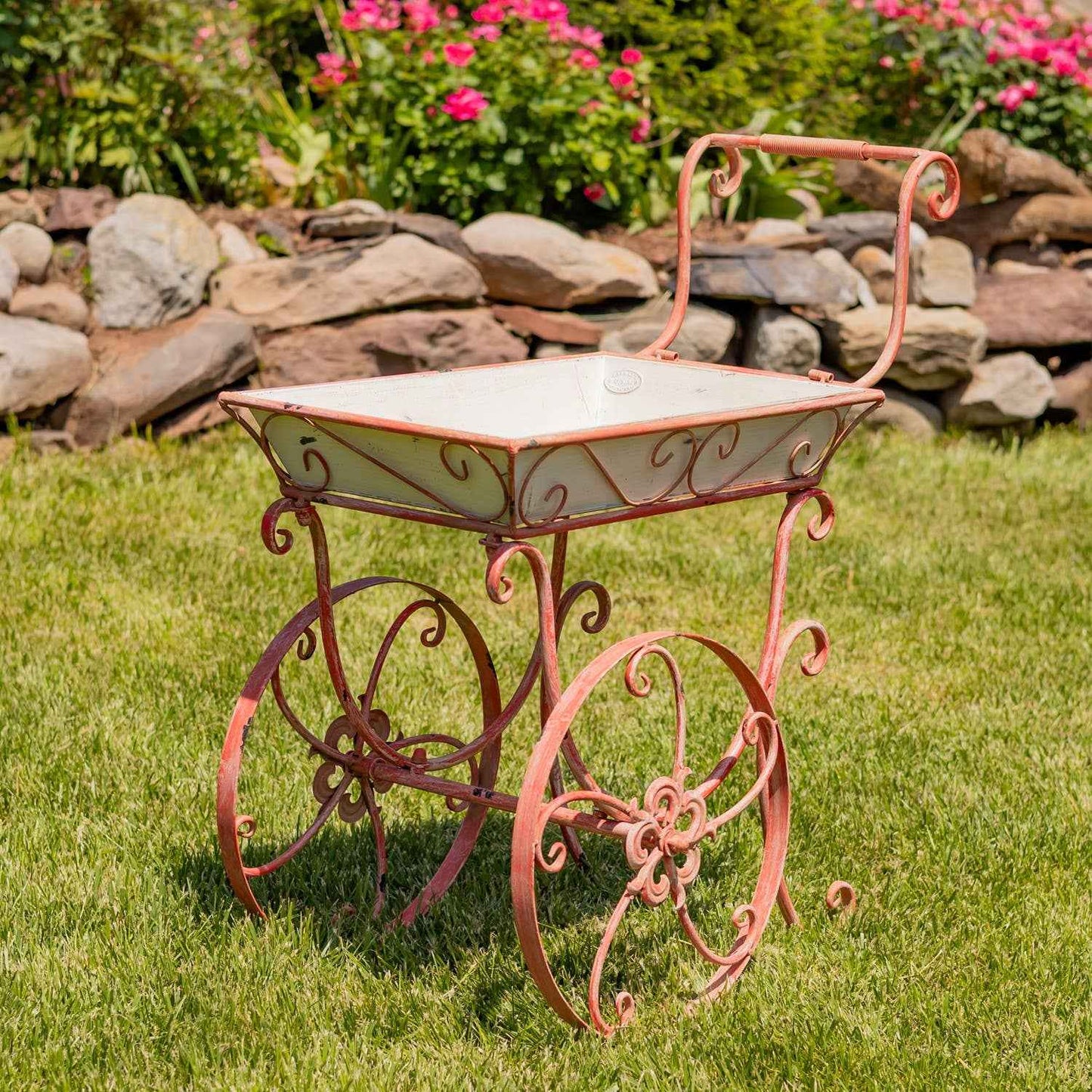 32" Metal Garden-Flower Cart - 3 options - "London 1820": Pink