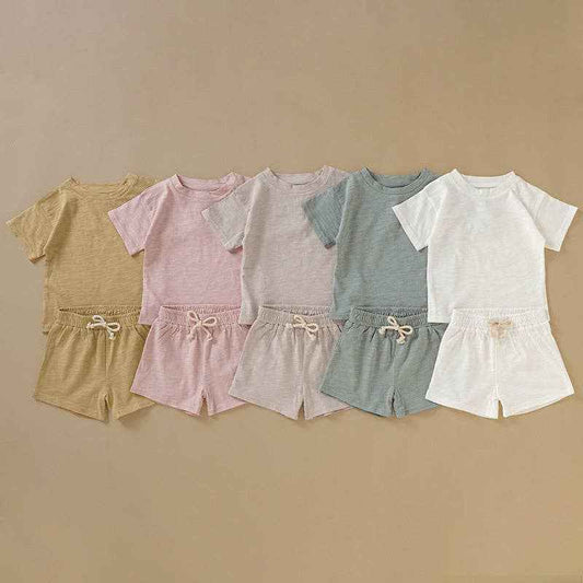 Kids Organic Cotton Short Sleeve Set Cute Casual Style: 35# Camel / 3T
