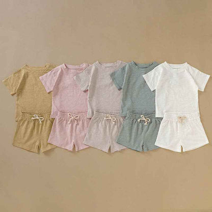 Kids Organic Cotton Short Sleeve Set Cute Casual Style: 35# Camel / 2T
