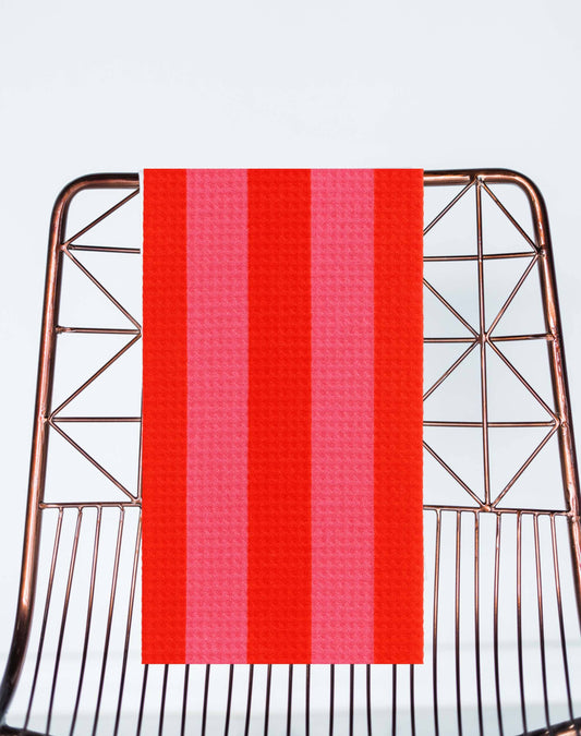Valentines Kitchen Towel Pink & Red Stripe Microfiber