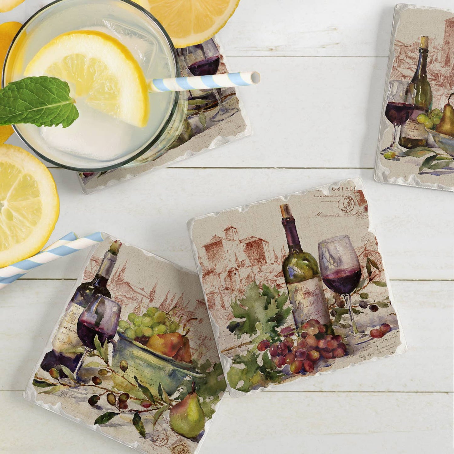 Wine Tableau 4pk Assorted Tumbled Tile Coasters