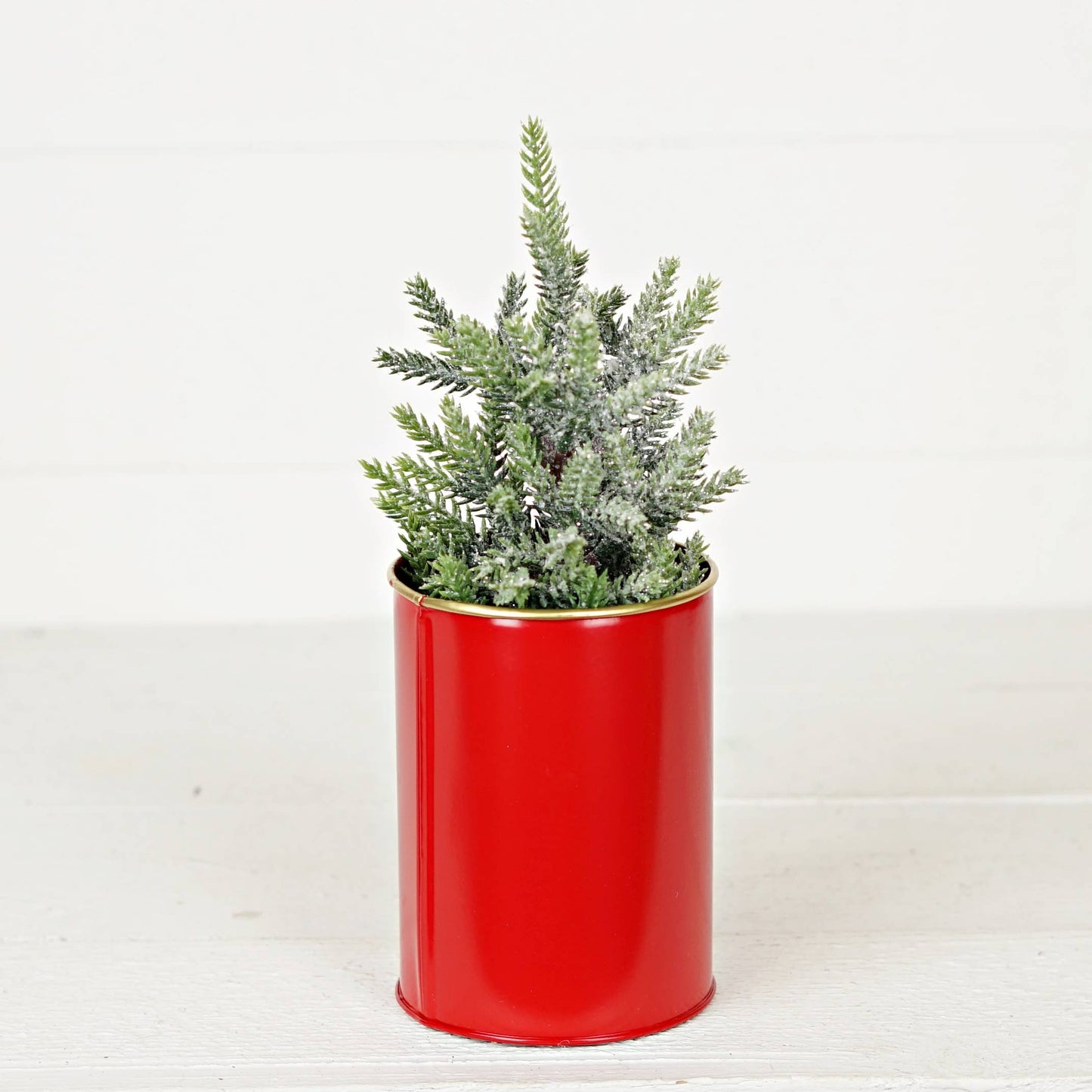 Metal Cylinder Bucket-Red with Gold Edges