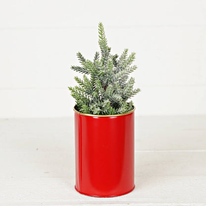 Metal Cylinder Bucket-Red with Gold Edges
