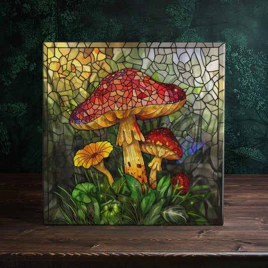 Enchanted Forest Mushroom Ceramic Tile - Mystical Home Decor | Peeping Tom's Cottage