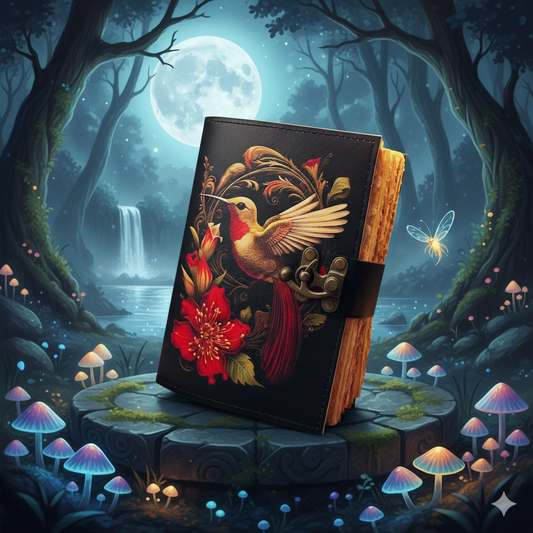 Humming bird Leather Journal Notebook Grimoire Journal