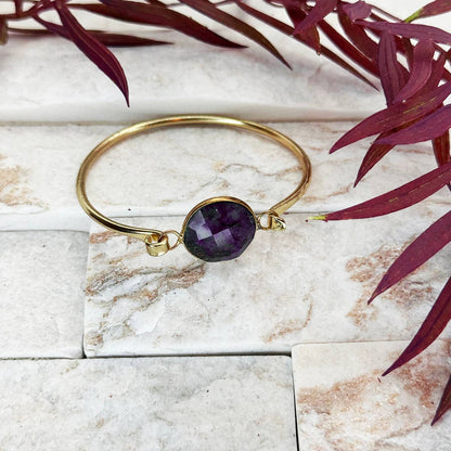 Gold Plated Bracelet with Semi-Precious Stone - Amethyst