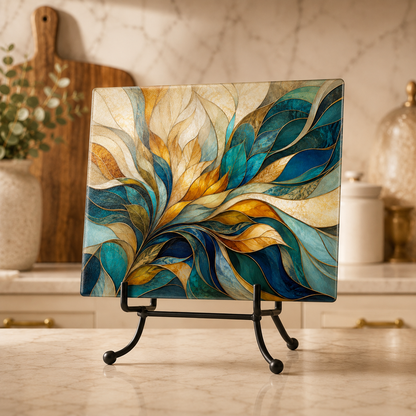 Abstract Design Glass Cutting Board, Charcuterie Tray: 11x15 inch