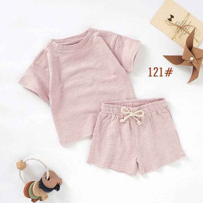 Kids Organic Cotton Short Sleeve Set Cute Casual Style: 35# Camel / 2T