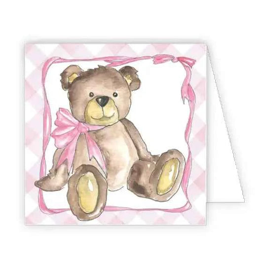 Pink Teddy Bear with Pink Bow Enclosure Card
