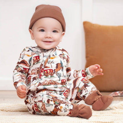 Cowboy Baby Zipper Romper - Bamboo Western Spirit Outfit: 0-3M
