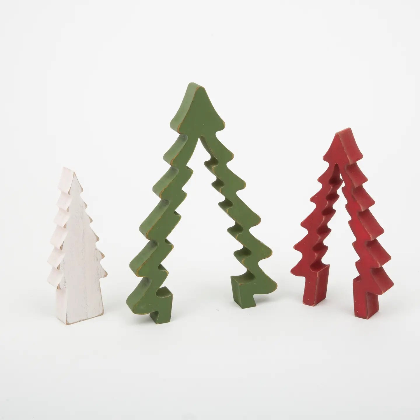 Adorno Navideño de Madera Anidable Verde, Rojo y Blanco con Forma de Árbol - 24 cm de Alto