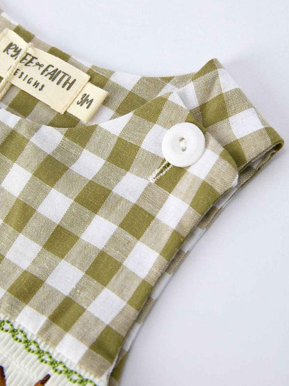 Green Plaid Fish Embroidered Smocked Baby Boy Romper: 3M