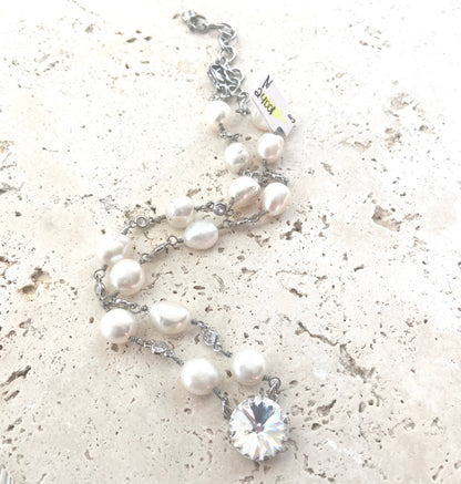 Pearl single necklace Swarovski crystal