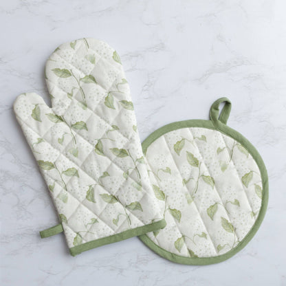 Oven Mitt And Pot Holder White Hydrangea