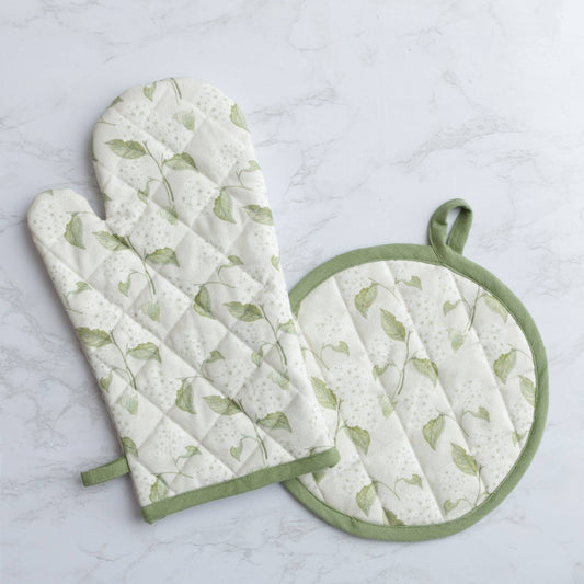 Oven Mitt And Pot Holder White Hydrangea