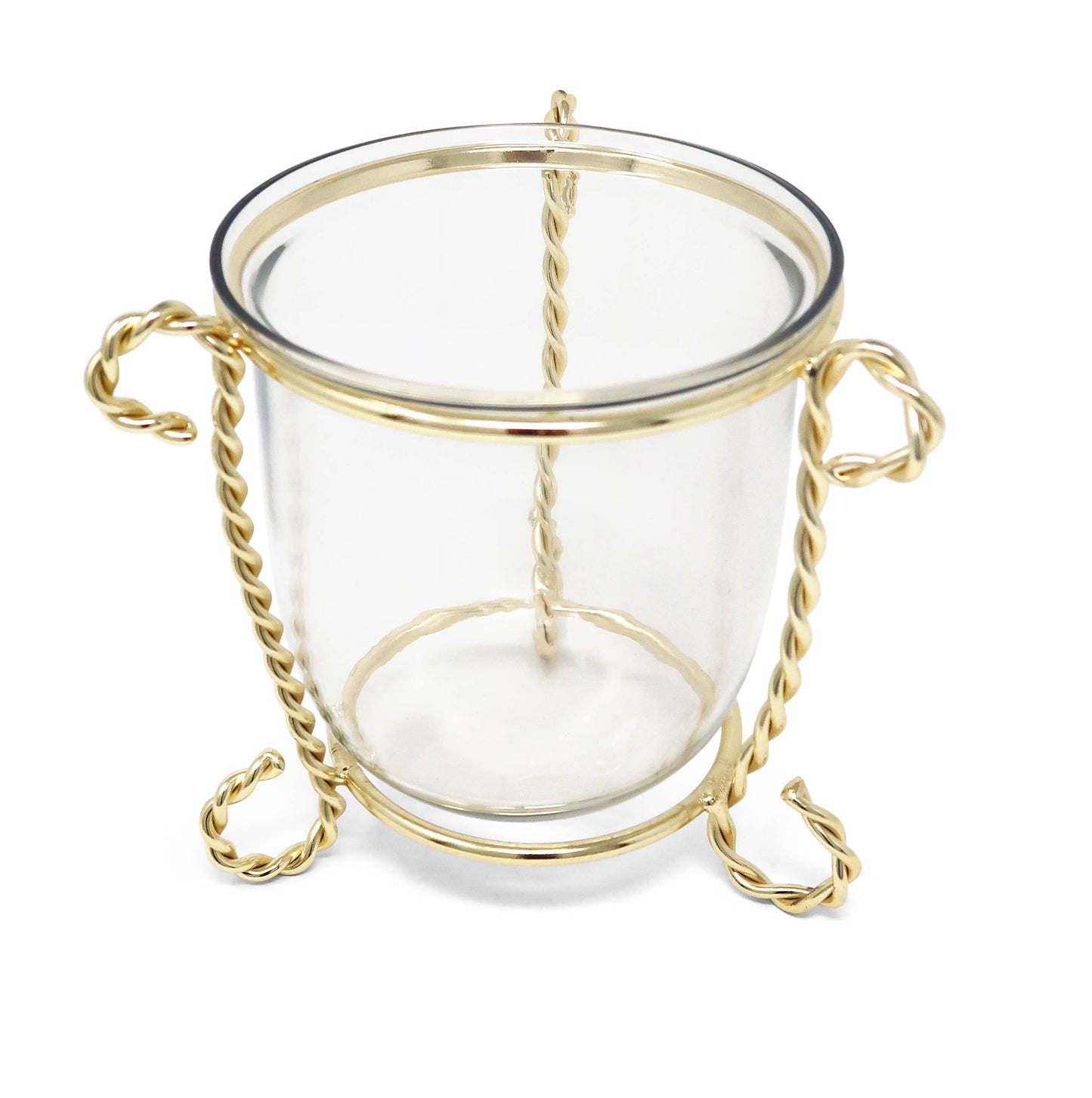 Glass Candle Holder on Gold Brass Stand, 4"