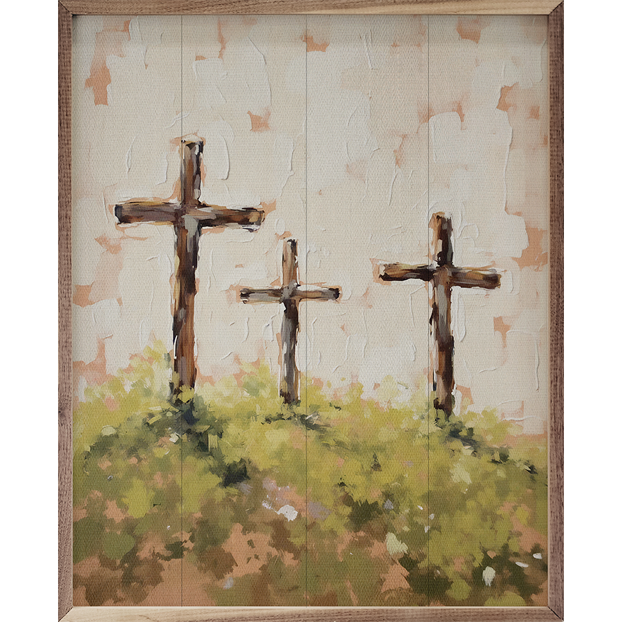 Three Crosses On Hill Grass