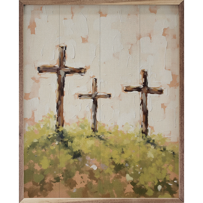 Three Crosses On Hill Grass