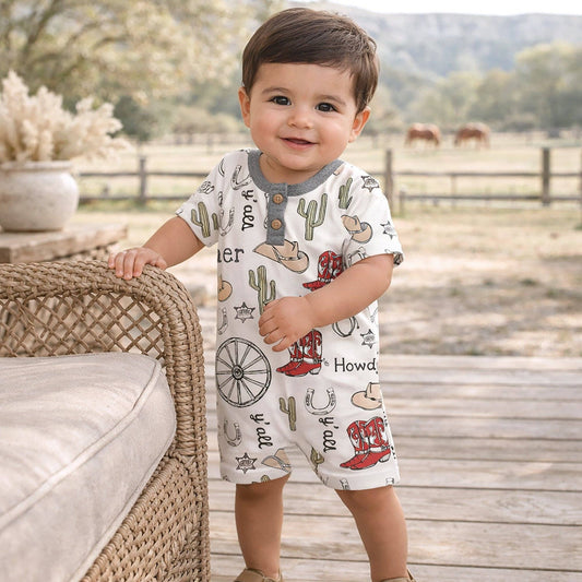 Howdy Partner Henley Romper – Western Cowboy: 3-6M