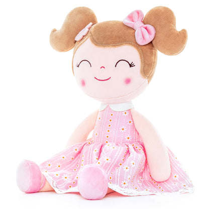 Light Pink Plush Doll With Light Brown Hair