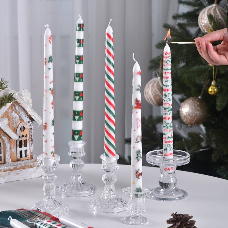 Smokeless Christmas Decorative Printed Taper Candle
