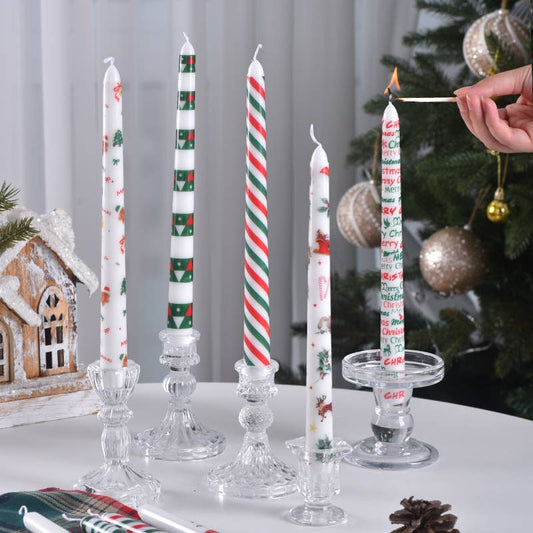 Smokeless Christmas Decorative Printed Taper Candle