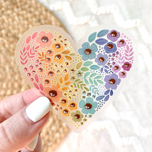 Clear Pride Rainbow Floral Heart Sticker