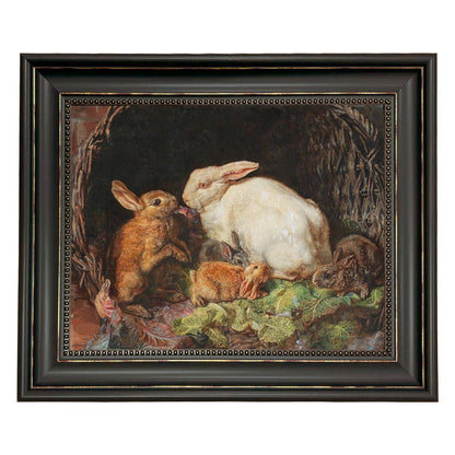 Hares and Young Framed Painting Print on Canvas