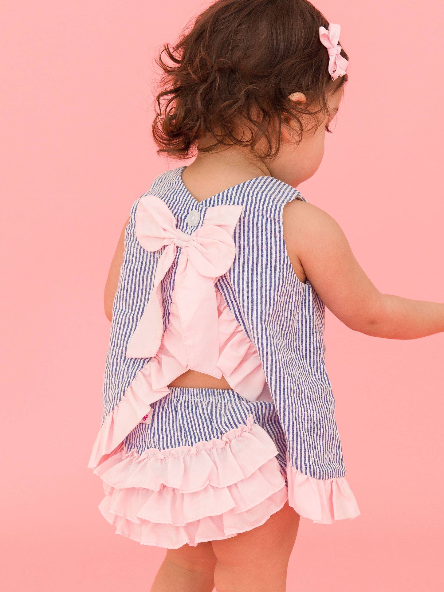 Baby Girls Blue Seersucker Ruffle Swing Top & Bloomer