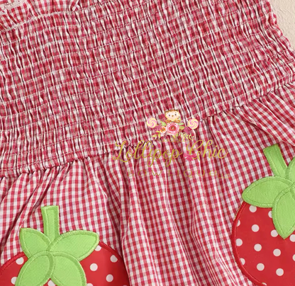 Baby Girl Plaid Romper Strawberry Smocked Jumper