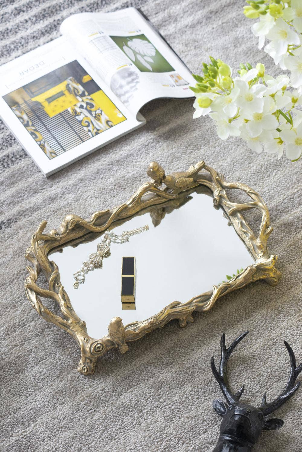Gold Bird Mirrored Tray