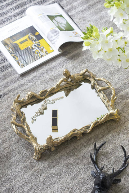 Gold Bird Mirrored Tray