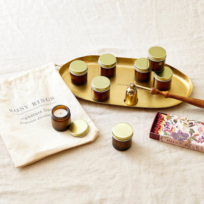 Rosy Rings - Plato para velas ovalado dorado con forma de ladrillo