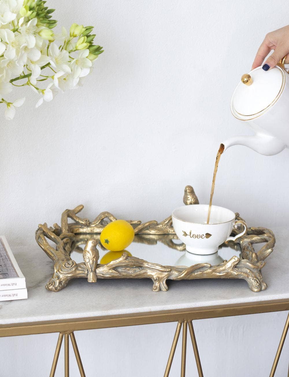 Gold Bird Mirrored Tray