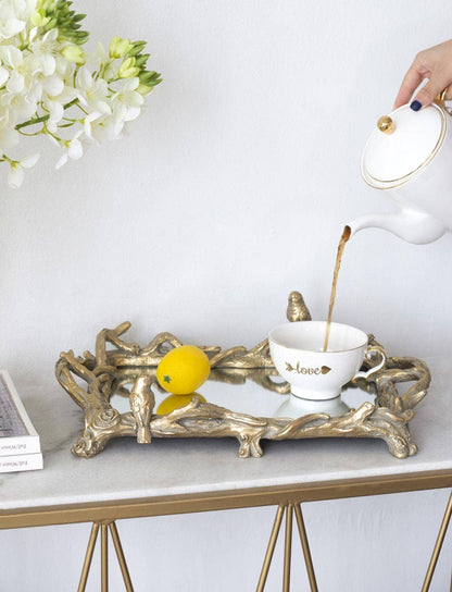 Gold Bird Mirrored Tray