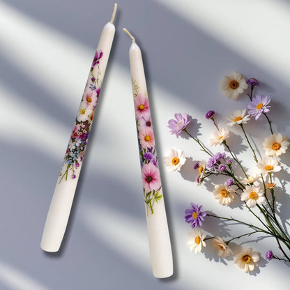 Pastel Floral Taper Candle Set of 2 for Gifts and Decor