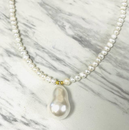 Anita K By Blushing Pink - Freshwater Pearl Necklace with Glass Baroque Drop