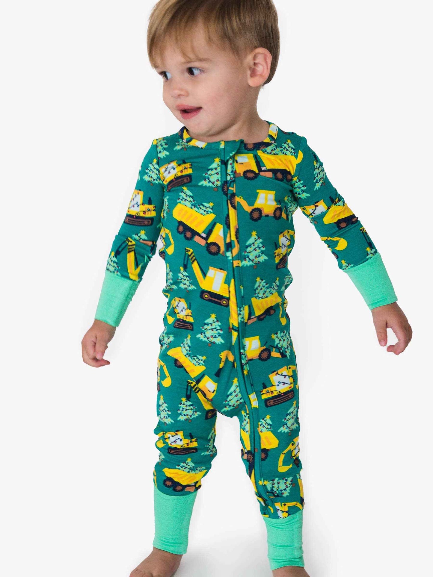 SoftSnooze™ Baby Bamboo Viscose Holiday Haul Convertible One Piece Footie Pajama: Green / Newborn