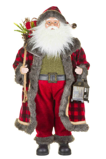 Red/Gray Dramatic Santa Figure Holding Lantern