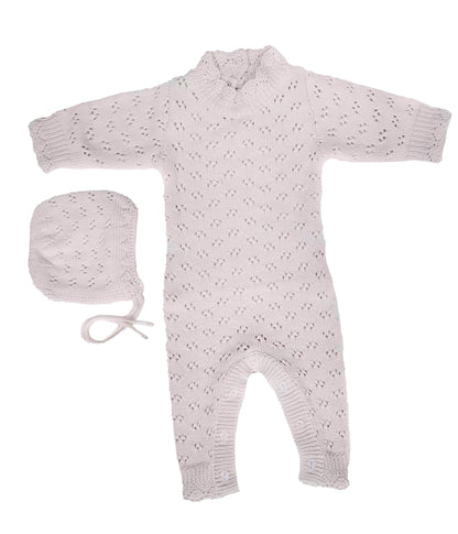 Grace Knitted Romper with Hat 2pc Set Apricot pink or Plum