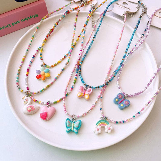 Cute Children’s Butterfly Heart Clavicle Necklace Dopamine Girl Jewelry: Orange / Average Size (0-12Y）