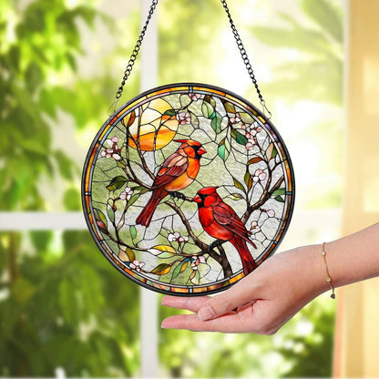 Cardinal Glass Suncatcher, Bird Glass Art, Memorial Gift