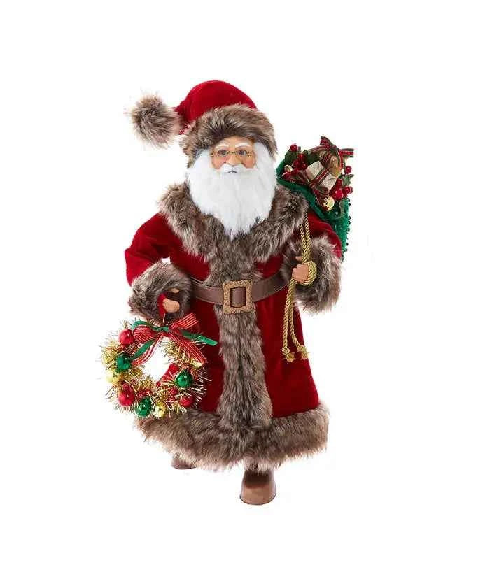17" Red Santa W/Gray Fur+Wreath/Bag