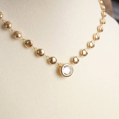 PennyLine inc - Clear Crystal Bezel Pendant Dot Chain Neckline Necklace